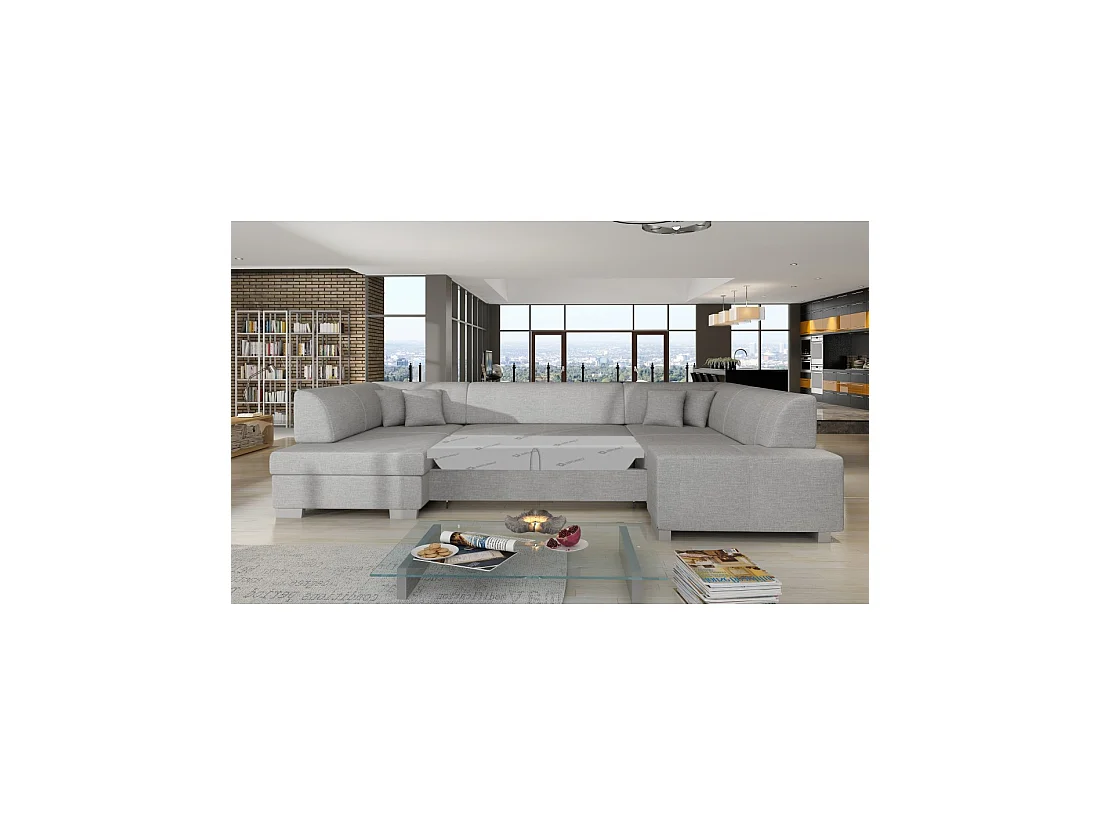 Canapé panoramique en U Gris convertible 6 places HAVANE confort moelleux