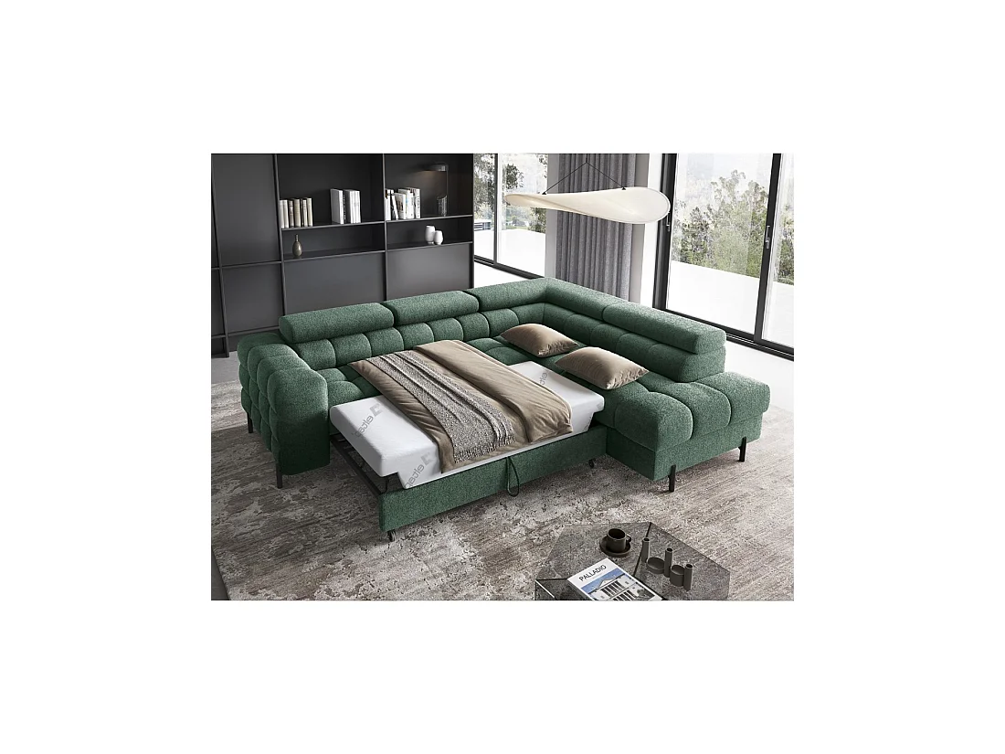 Canapé convertible Vert foncé FERRUM 5 places angle droit style industriel 276x93x200cm