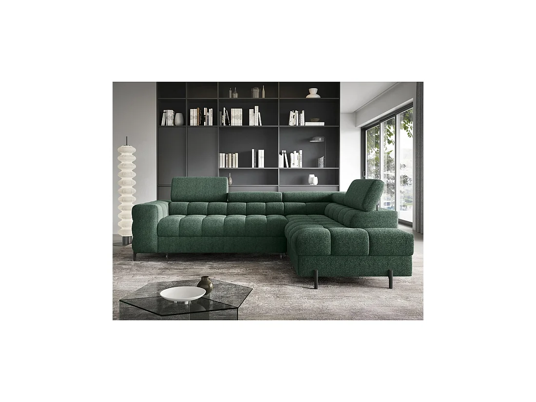 Canapé convertible Vert foncé FERRUM 5 places angle droit style industriel 276x93x200cm