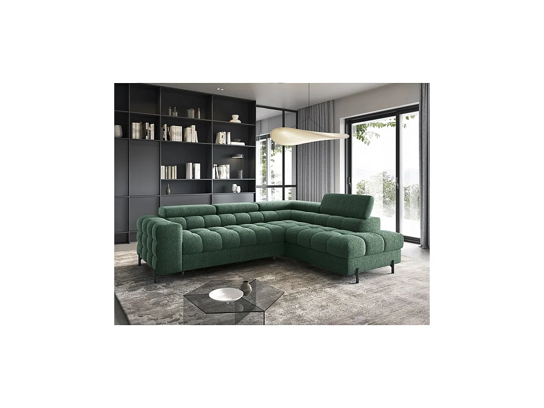 Canapé convertible Vert foncé FERRUM 5 places angle droit style industriel 276x93x200cm