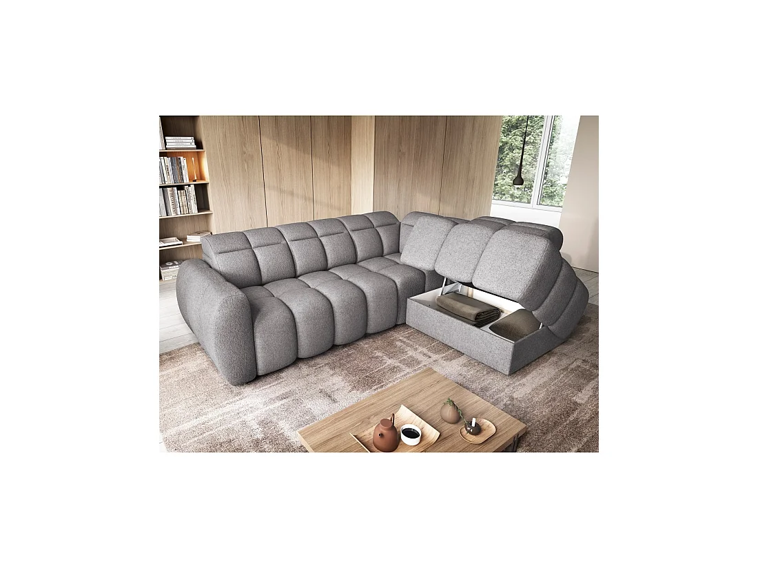 Canapé d'angle électrique RONDA 4 places gris – angle droit – version 2