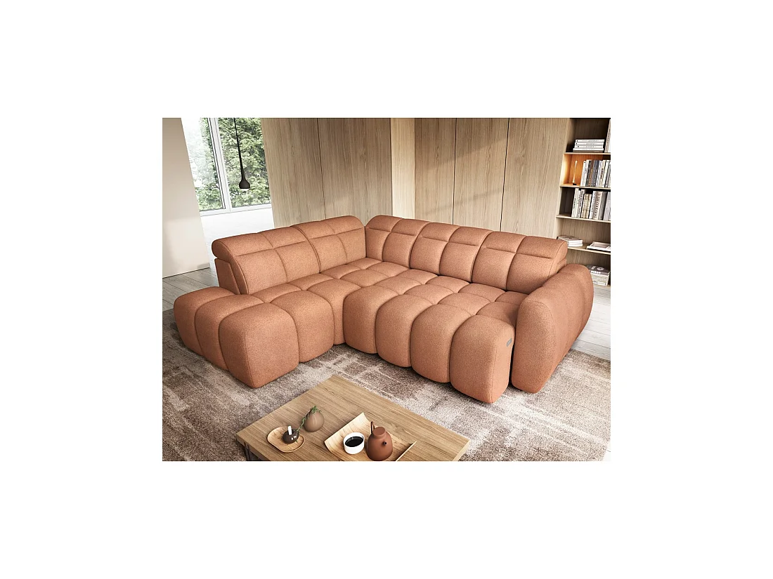 Canapé d'angle électrique RONDA 4 places orange corail – angle gauche