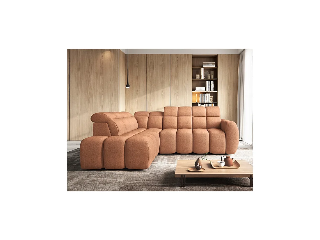Canapé d'angle électrique RONDA 4 places orange corail – angle gauche