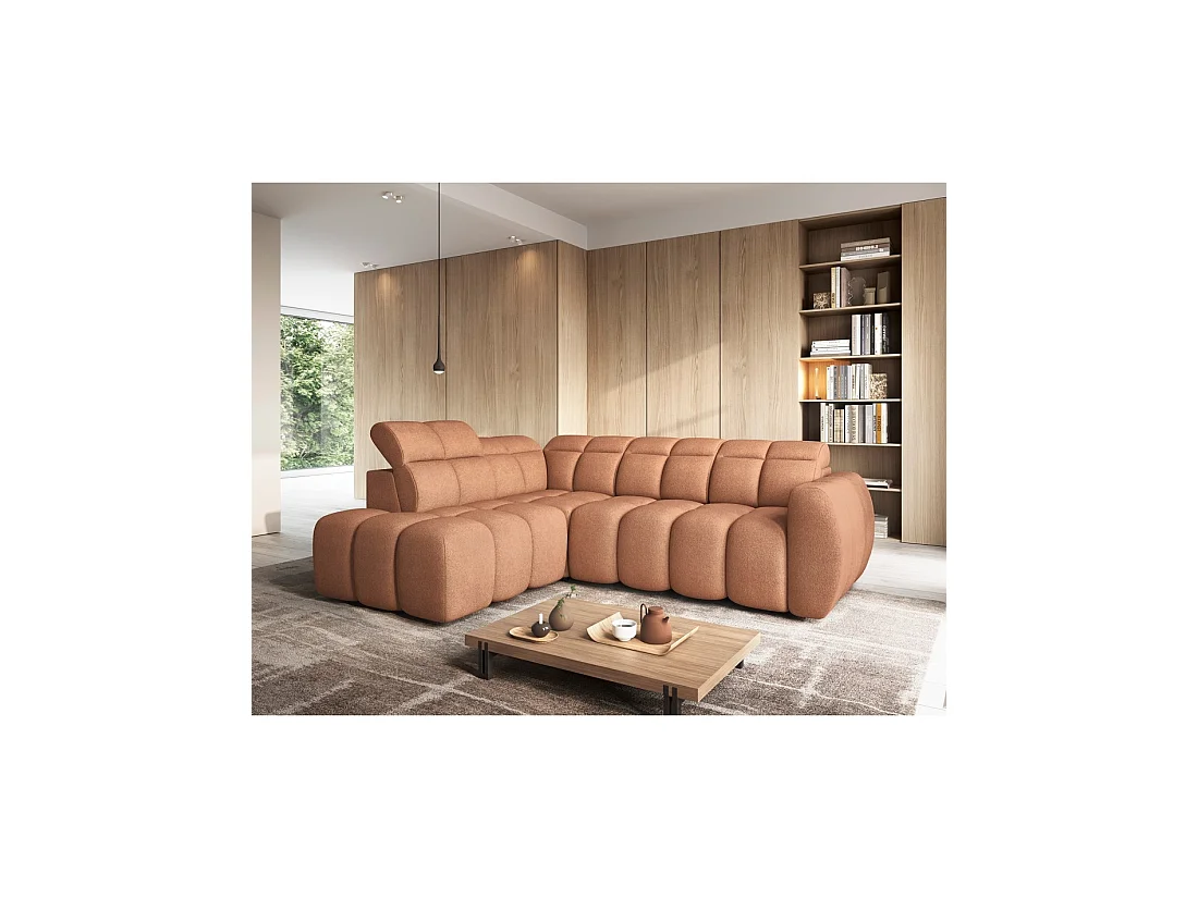Canapé d'angle électrique RONDA 4 places orange corail – angle gauche