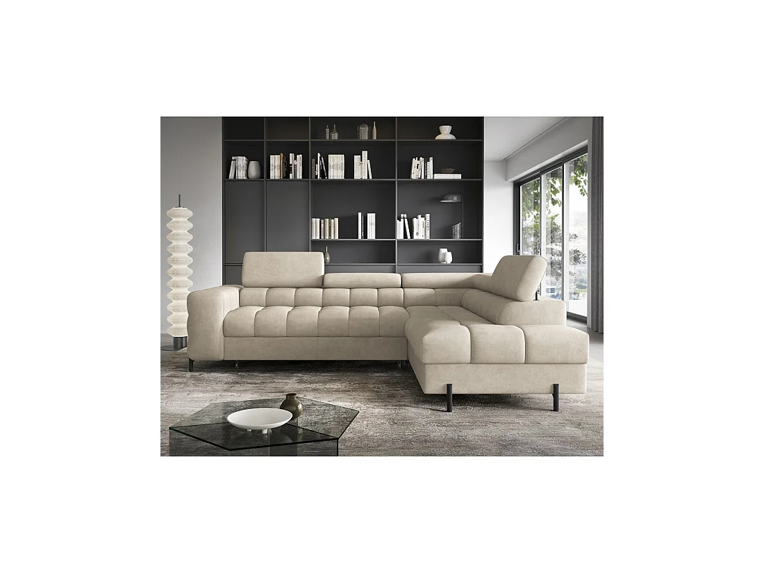 Hoekbank rechts converteerbaar Beige 5 zitplaatsen FERRUM met ingebouwde opslag 276x93x200cm