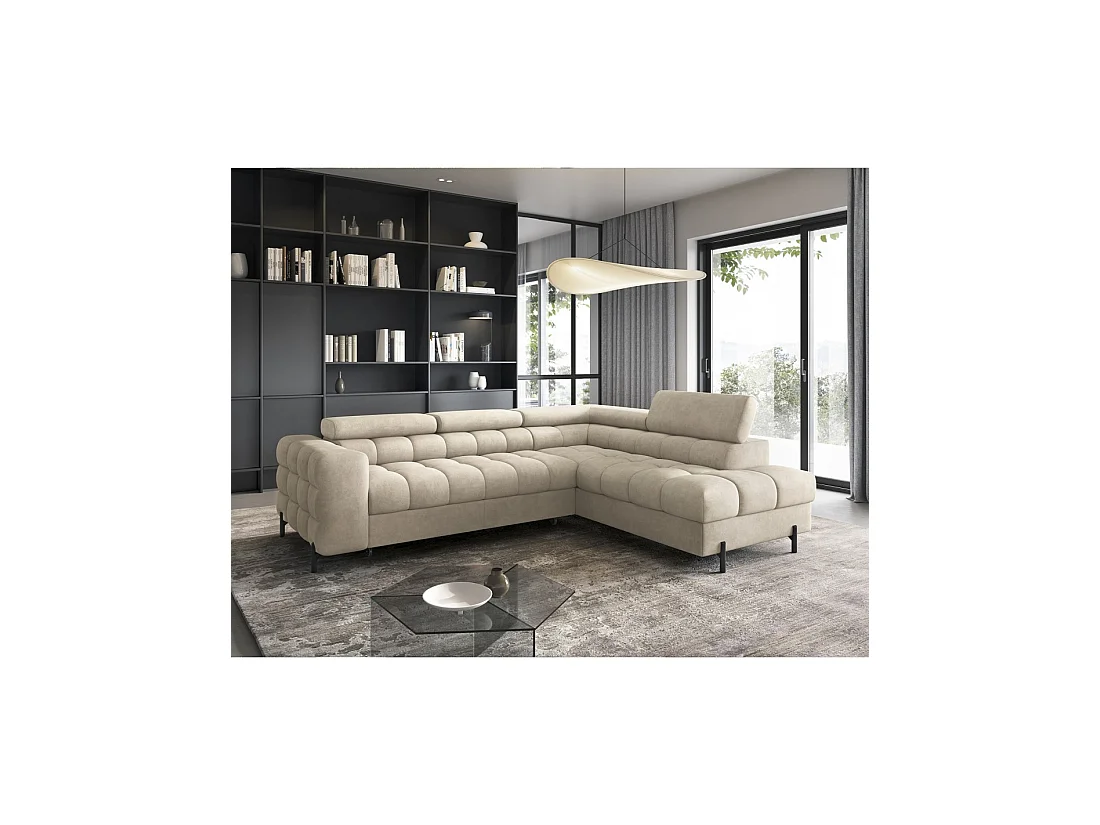 Hoekbank rechts converteerbaar Beige 5 zitplaatsen FERRUM met ingebouwde opslag 276x93x200cm