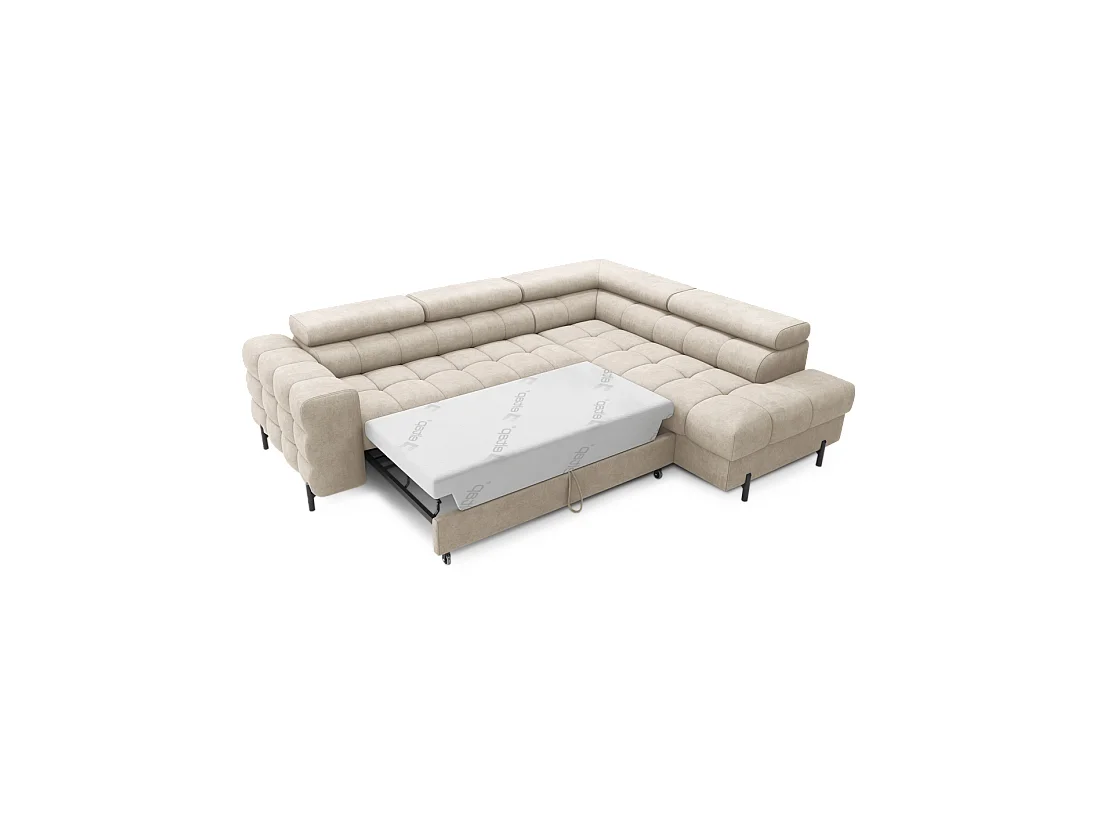Hoekbank rechts converteerbaar Beige 5 zitplaatsen FERRUM met ingebouwde opslag 276x93x200cm