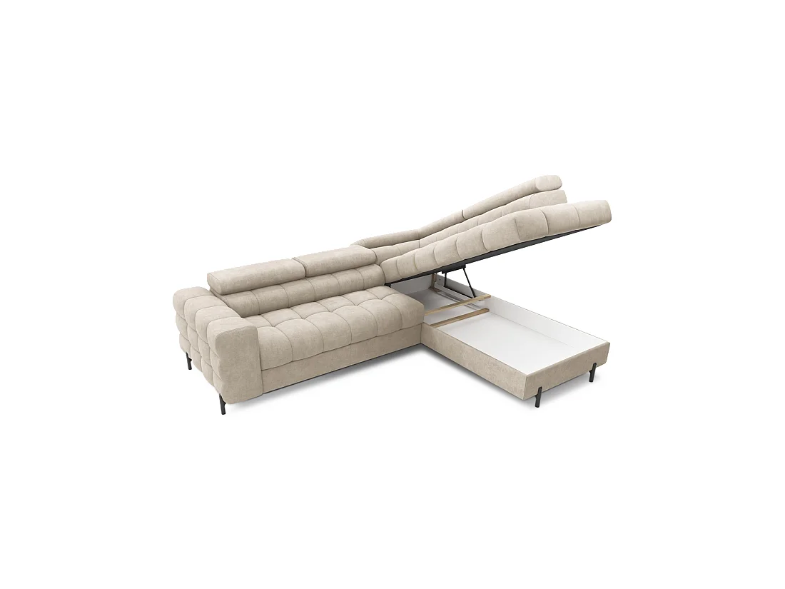 Hoekbank rechts converteerbaar Beige 5 zitplaatsen FERRUM met ingebouwde opslag 276x93x200cm