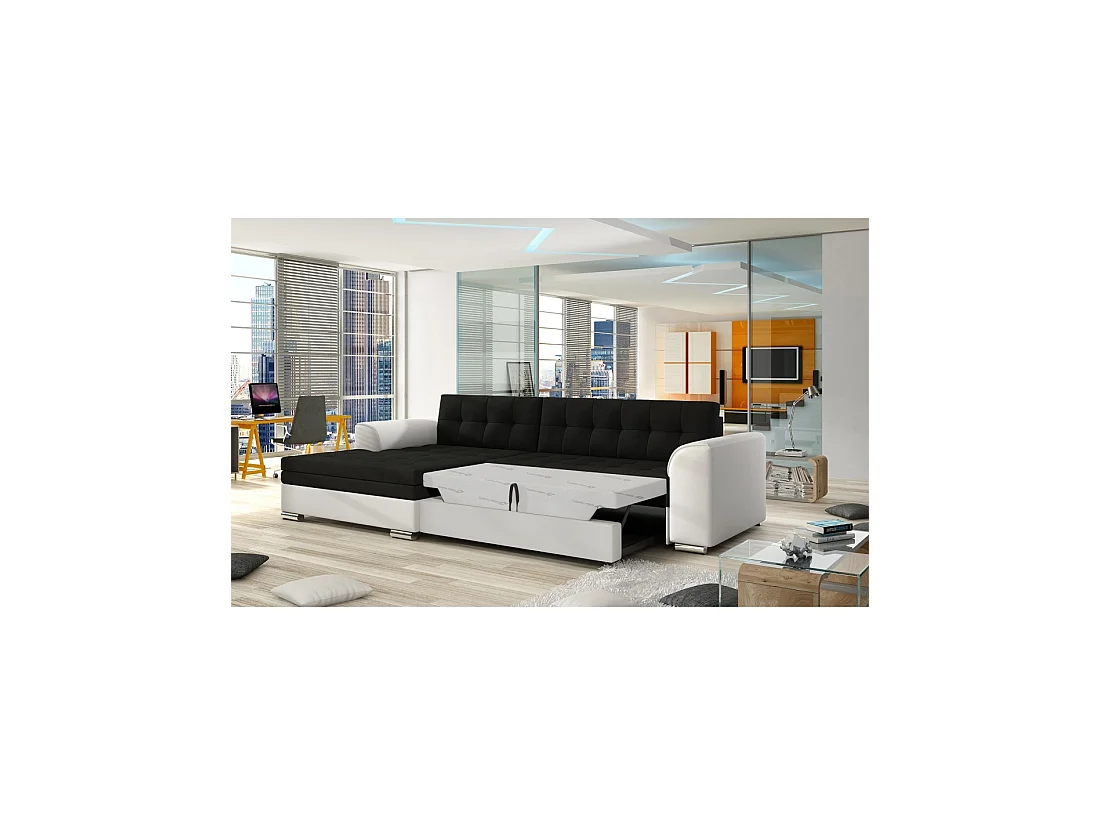 Canapé d'angle convertible CONFORTO 4 places noir et blanc – angle gauche