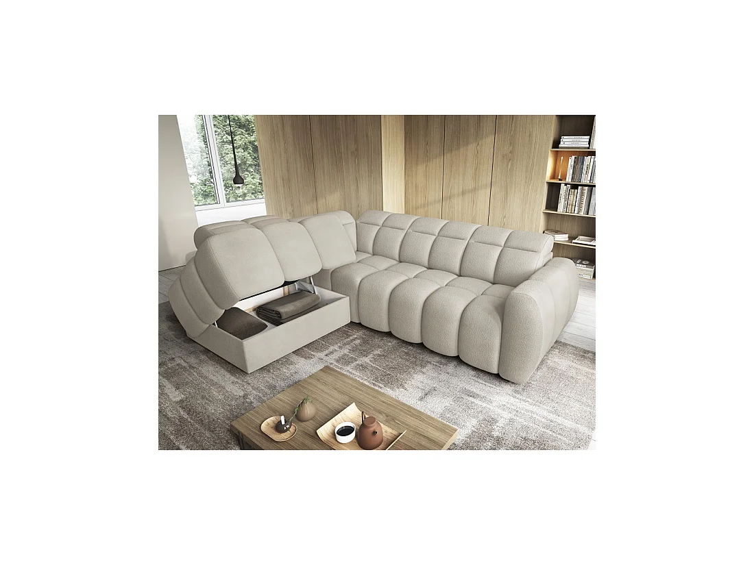 Canapé d'angle électrique RONDA 4 places beige – angle gauche