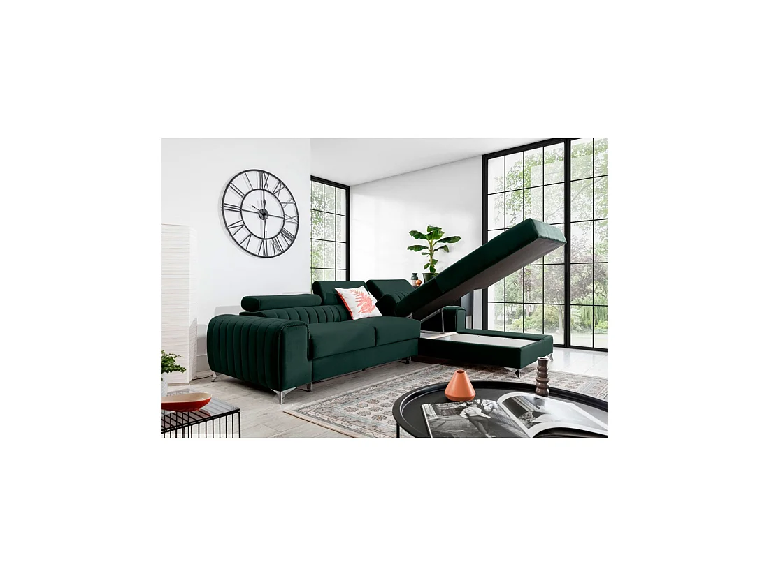 Canapé d'angle droit Vert foncé convertible 3 places JAYSON dossier profilé