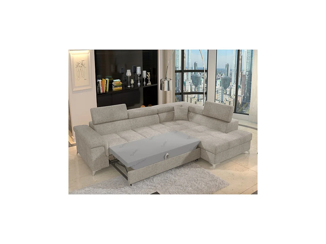 Canapé d'angle convertible PALAZZO 4 places beige – angle droit avec coffre