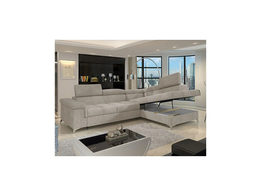 Canapé d'angle convertible PALAZZO 4 places beige – angle droit avec coffre