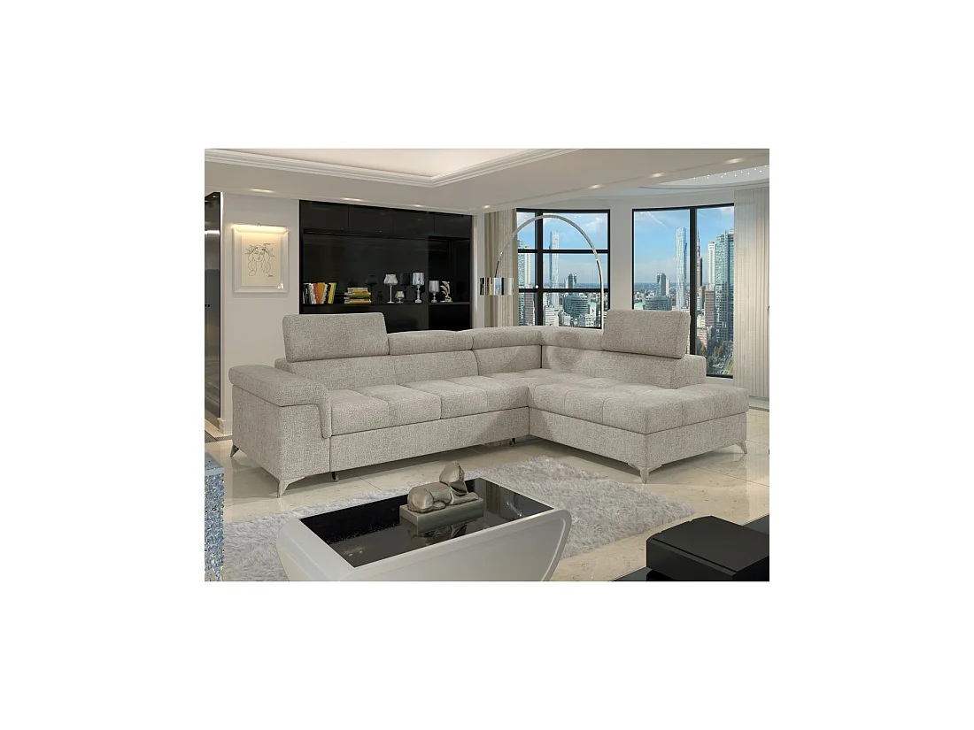 Canapé d'angle convertible PALAZZO 4 places beige – angle droit avec coffre