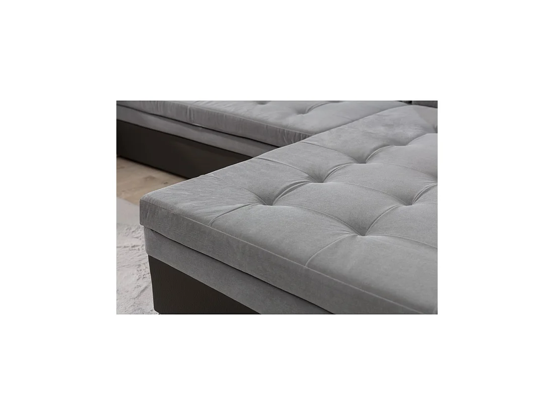 Canapé panoramique convertible CALDERO 5 places gris clair et blanc – angle droit