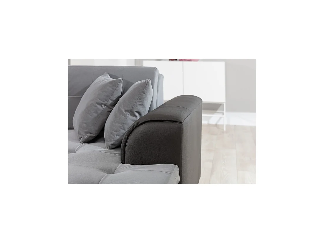 Canapé panoramique convertible CALDERO 5 places gris clair et blanc – angle droit