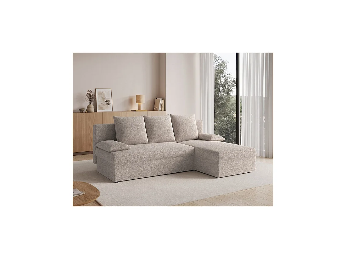 Canapé d'angle convertible Beige 3 places 206x90x146cm GINA