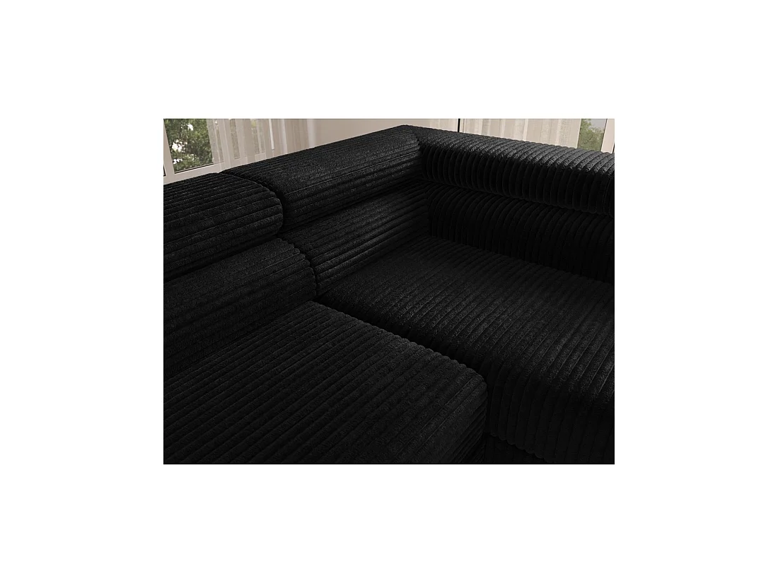 Canapé d'angle COLESIA convertible 5 places noir velours côtelé – droit – 274x200cm