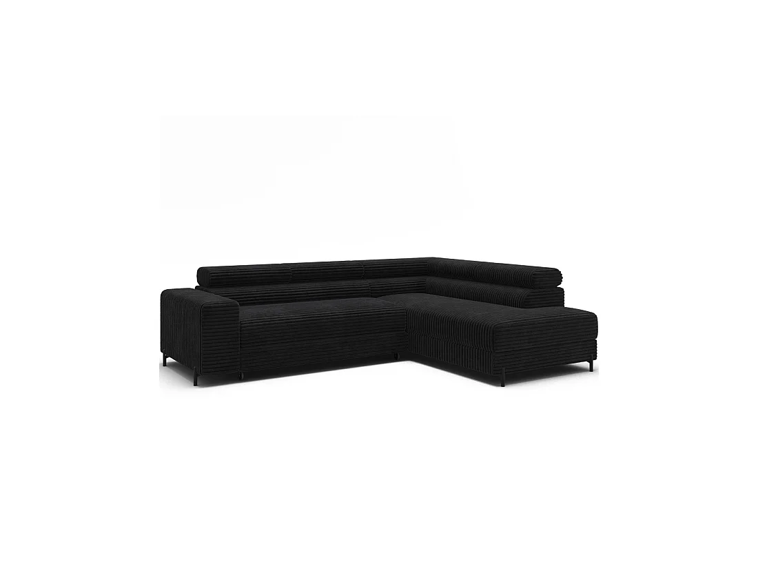 Canapé d'angle COLESIA convertible 5 places noir velours côtelé – droit – 274x200cm