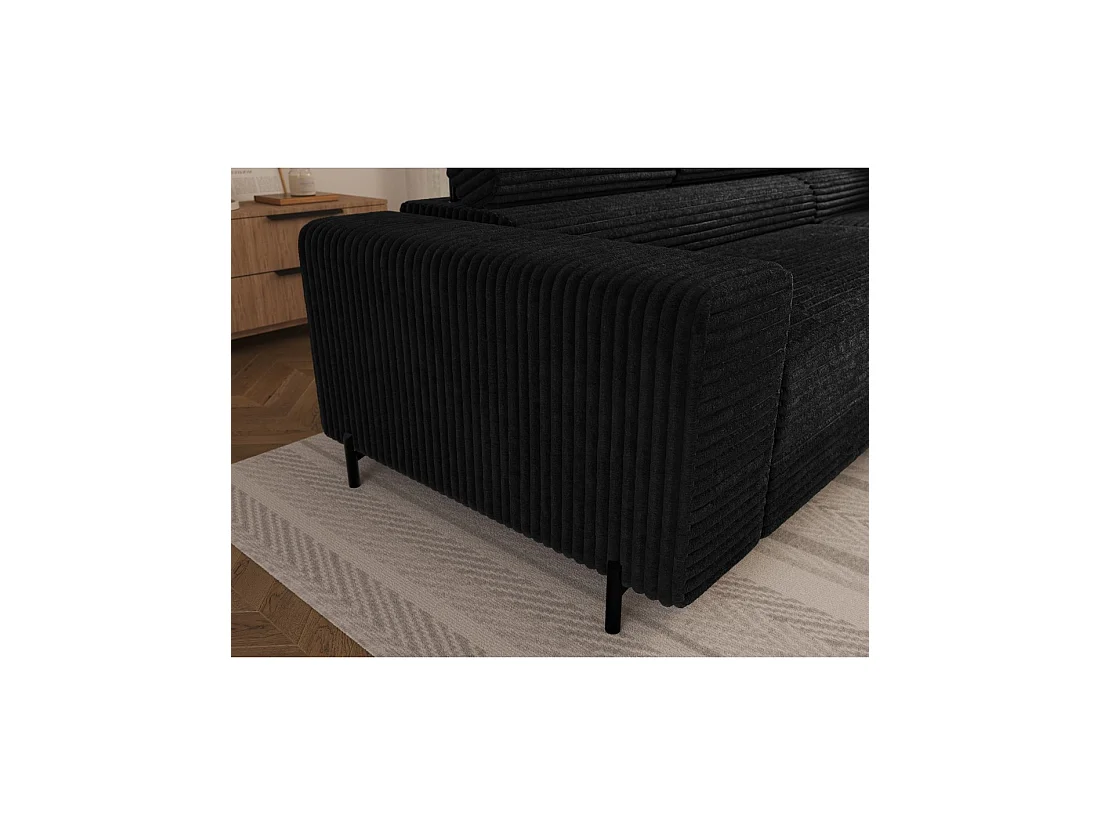 Canapé d'angle COLESIA convertible 5 places noir velours côtelé – droit – 274x200cm