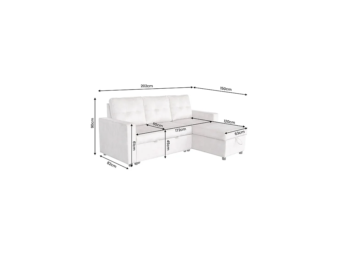 Canapé d'angle CALDERO convertible 3 places avec coffre – Beige champagne – 202 x 90 x 150 cm