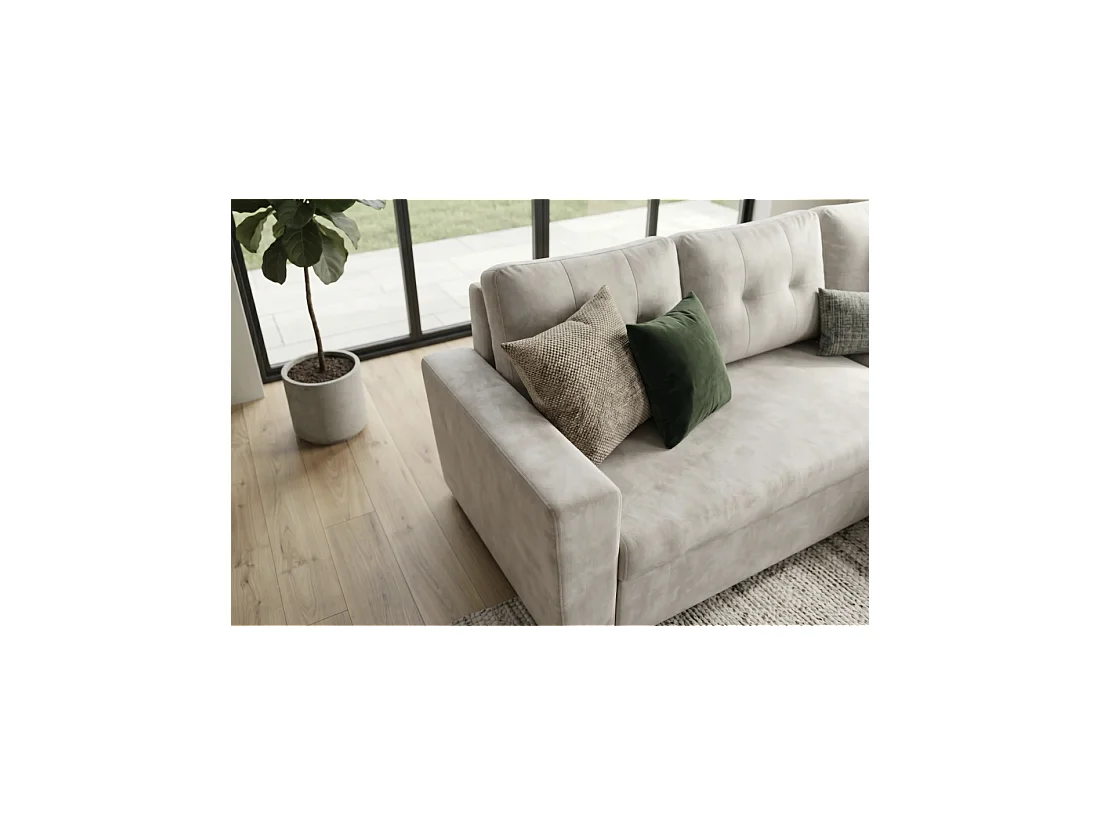 Canapé d'angle CALDERO convertible 3 places avec coffre – Beige champagne – 202 x 90 x 150 cm