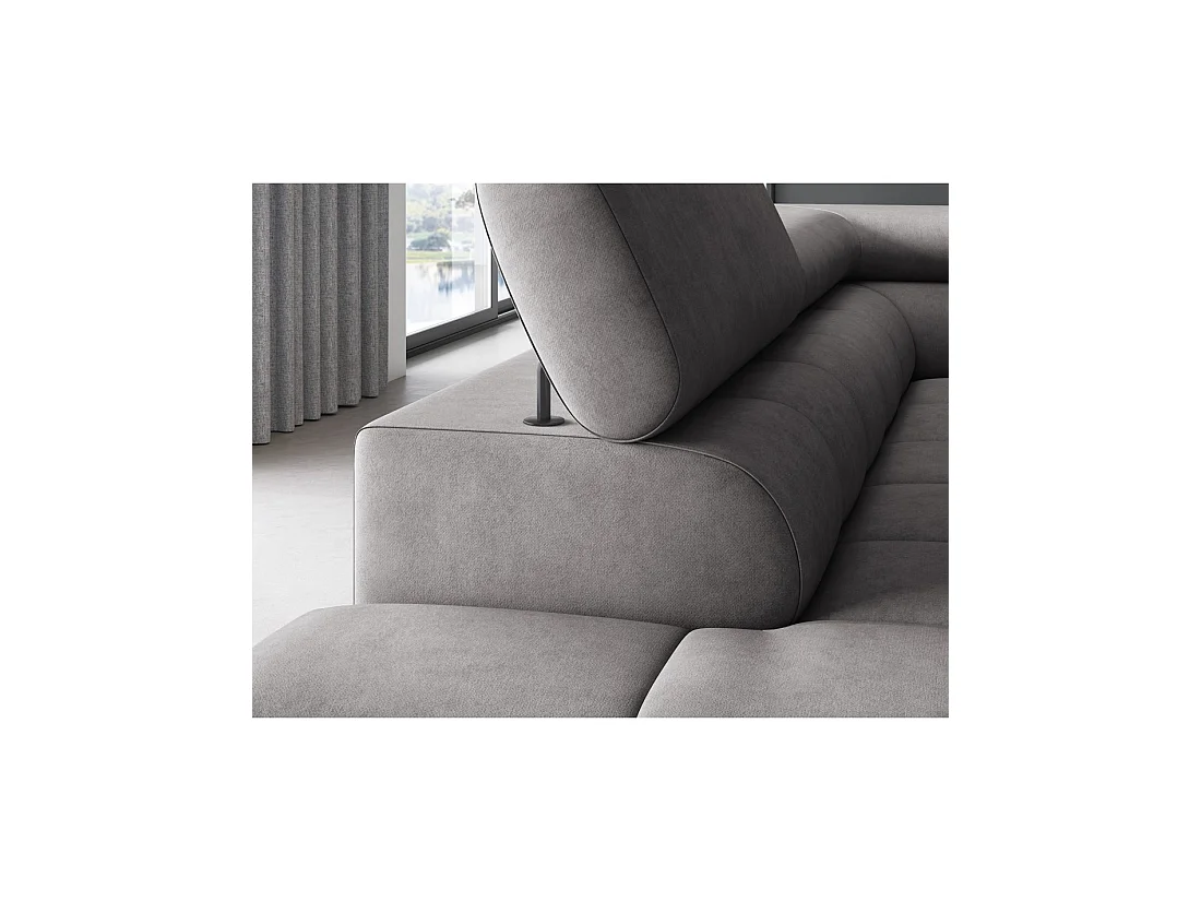 Canapé d'angle gauche FERRUM Gris avec coffre appuie-têtes réglables 276x93x200cm