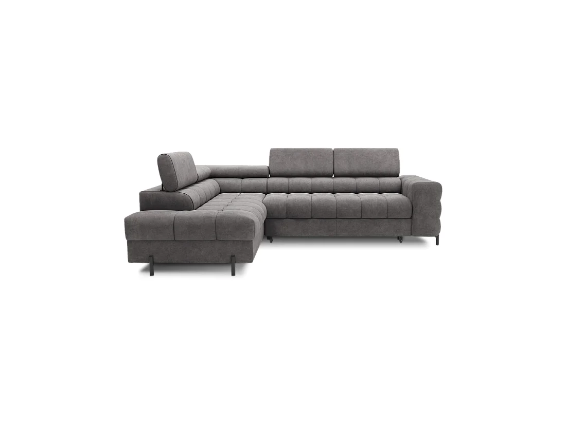 Canapé d'angle gauche FERRUM Gris avec coffre appuie-têtes réglables 276x93x200cm