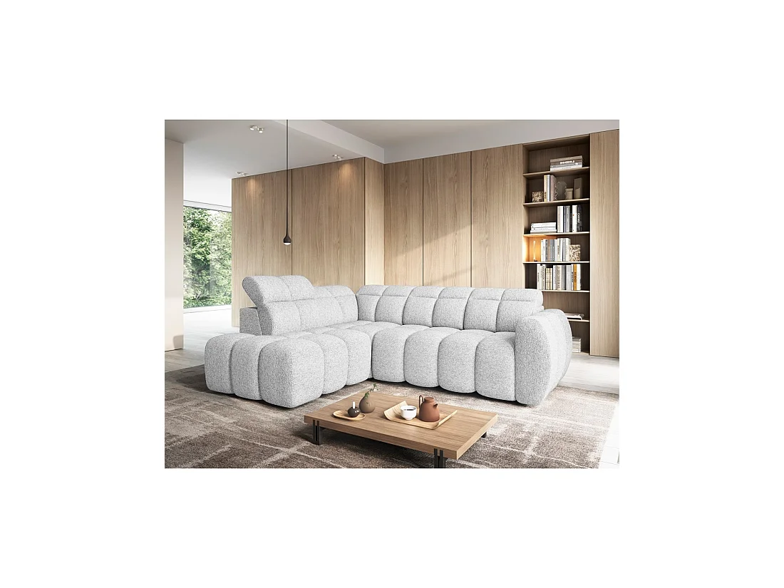Canapé d'angle électrique RONDA 4 places gris clair – angle gauche