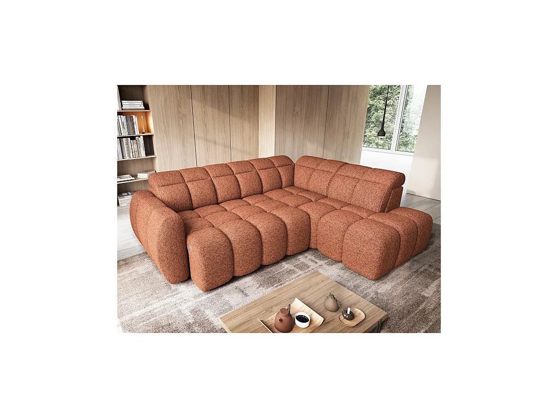 Canapé d'angle électrique RONDA 4 places orange chiné – angle droit