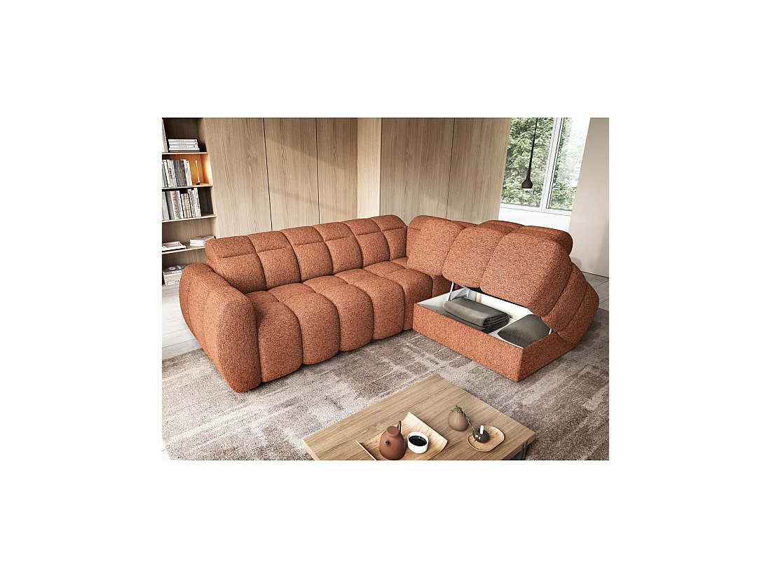 Canapé d'angle électrique RONDA 4 places orange chiné – angle droit