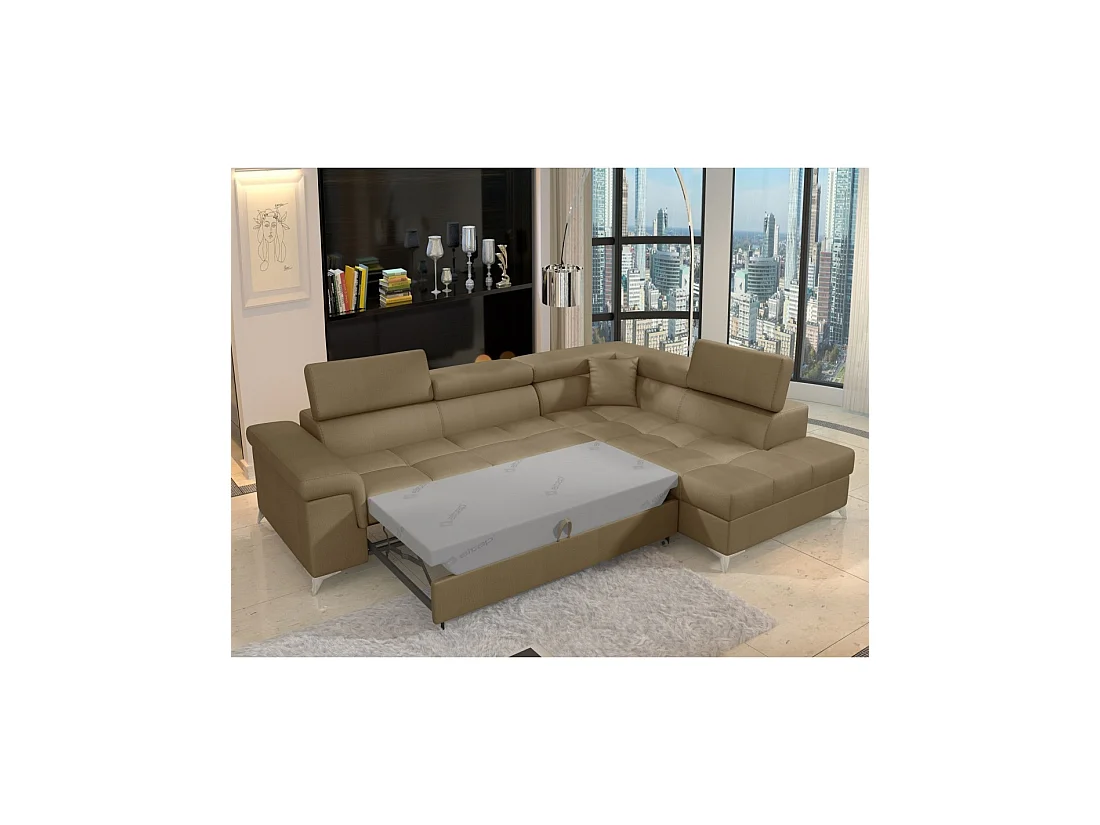Canapé d'angle convertible PALAZZO 4 places marron – angle droit avec 1 coussin