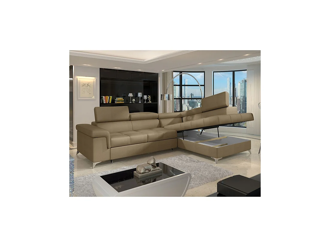 Canapé d'angle convertible PALAZZO 4 places marron – angle droit avec 1 coussin