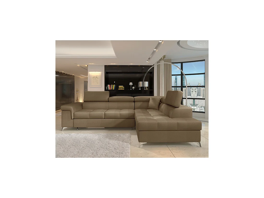 Canapé d'angle convertible PALAZZO 4 places marron – angle droit avec 1 coussin
