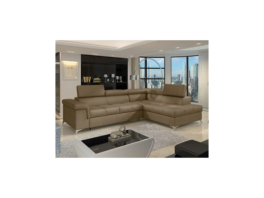 Canapé d'angle convertible PALAZZO 4 places marron – angle droit avec 1 coussin
