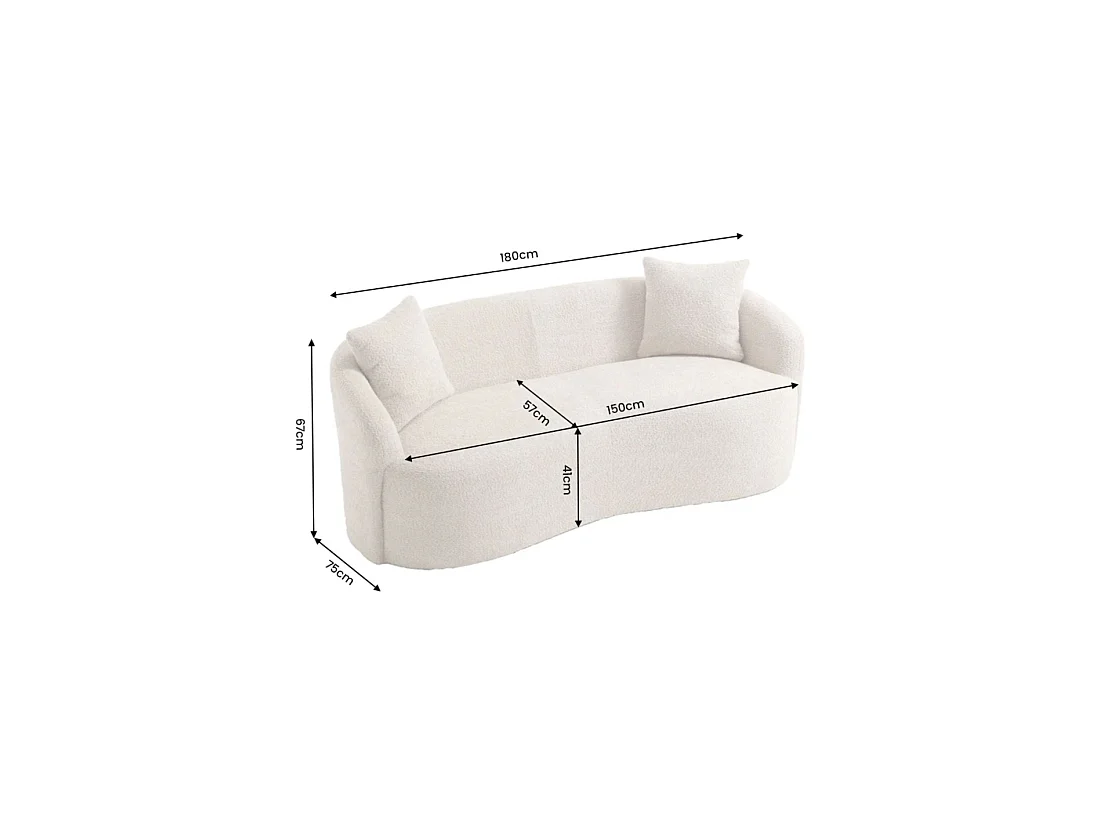 Sofá recto NYJY 2 plazas en tela rizo – Beige champán – 180 x 67 x 75 cm