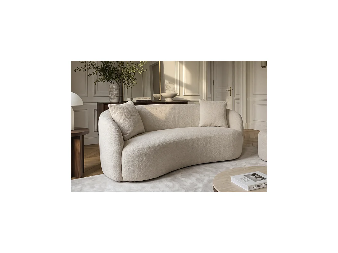 Sofá recto NYJY 2 plazas en tela rizo – Beige champán – 180 x 67 x 75 cm