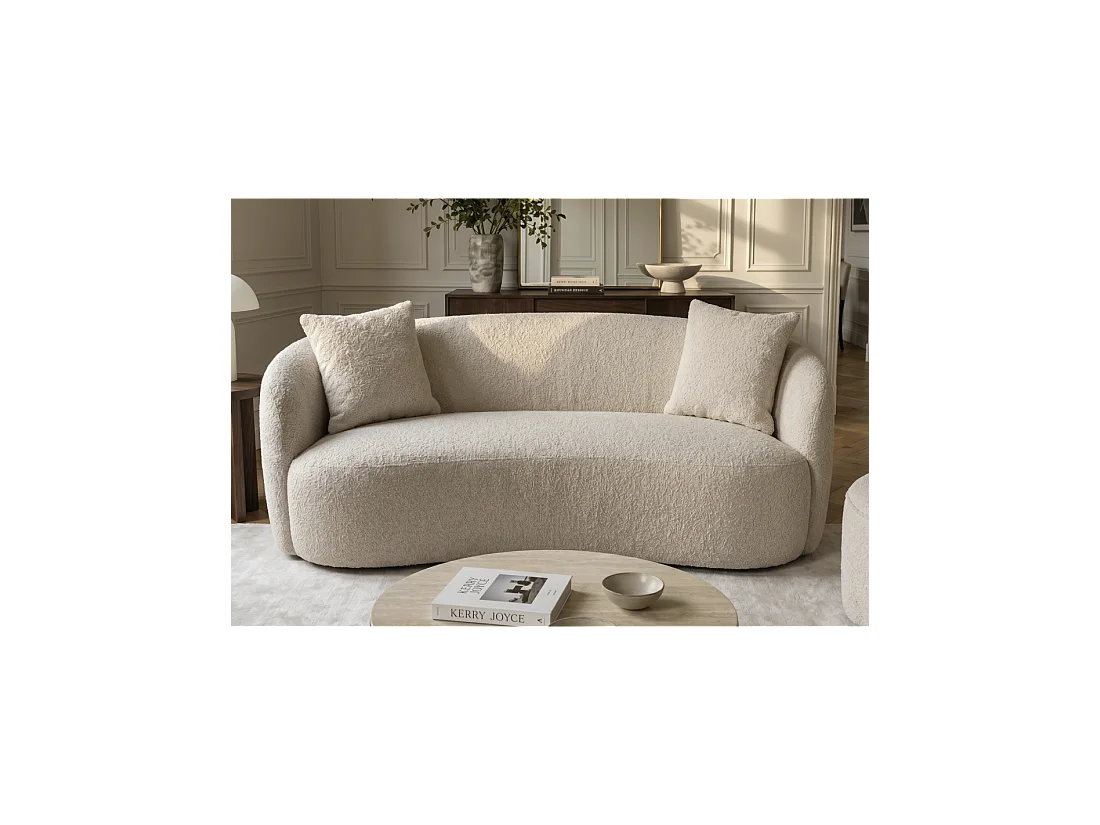 Sofá recto NYJY 2 plazas en tela rizo – Beige champán – 180 x 67 x 75 cm
