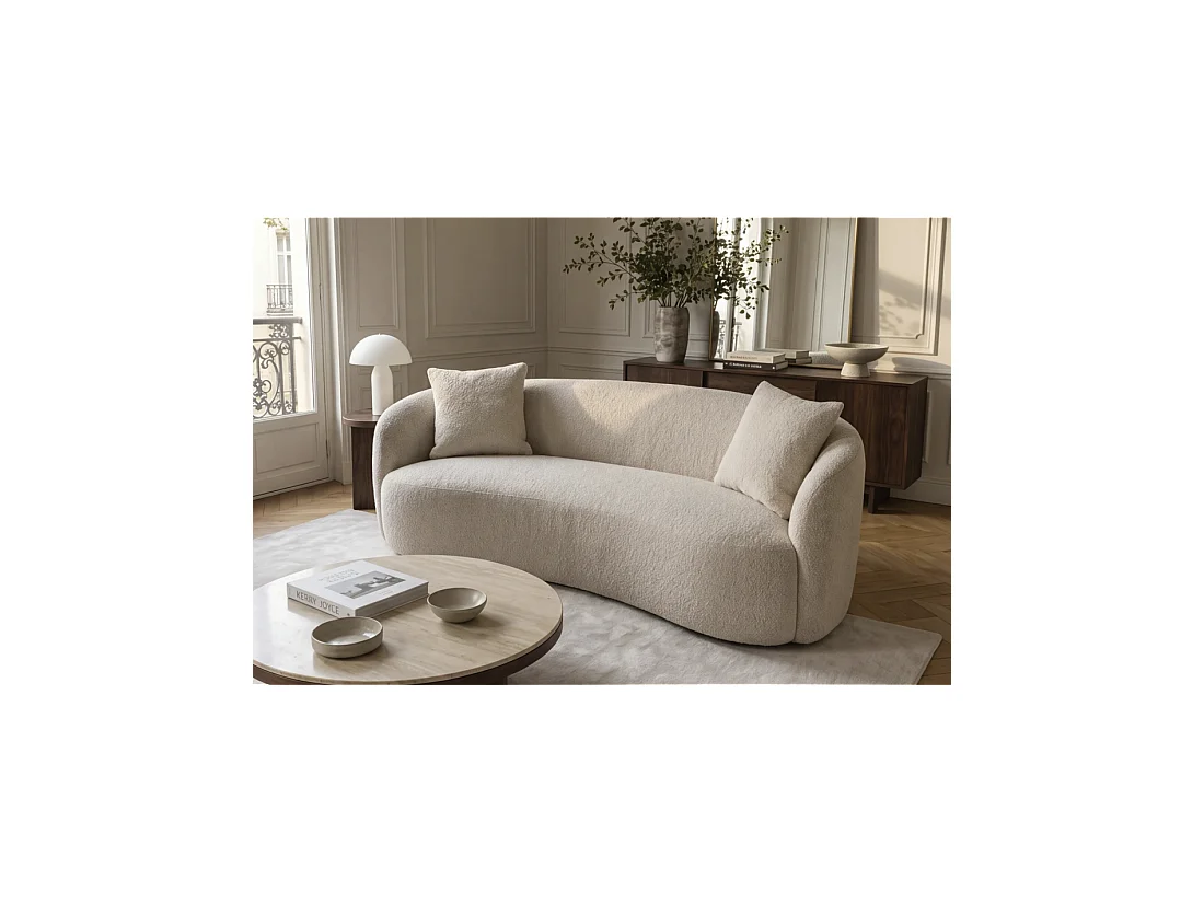 Sofá recto NYJY 2 plazas en tela rizo – Beige champán – 180 x 67 x 75 cm
