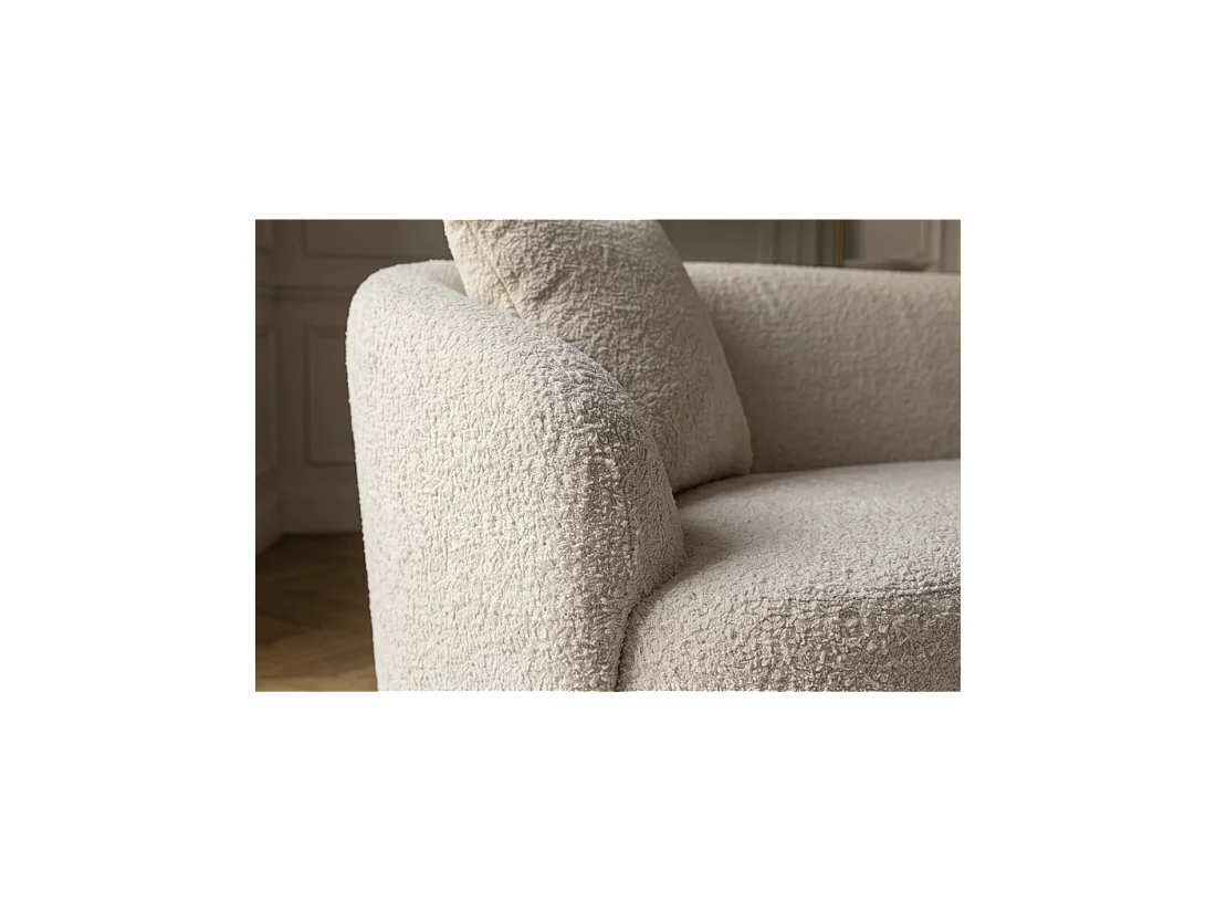 Sofá recto NYJY 2 plazas en tela rizo – Beige champán – 180 x 67 x 75 cm