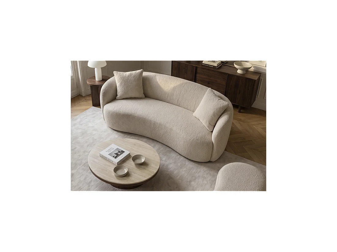 Sofá recto NYJY 2 plazas en tela rizo – Beige champán – 180 x 67 x 75 cm