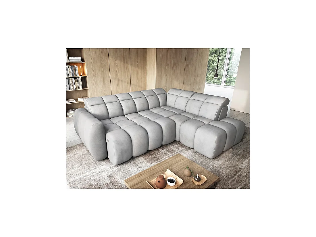 Canapé d'angle électrique RONDA 4 places gris – angle droit