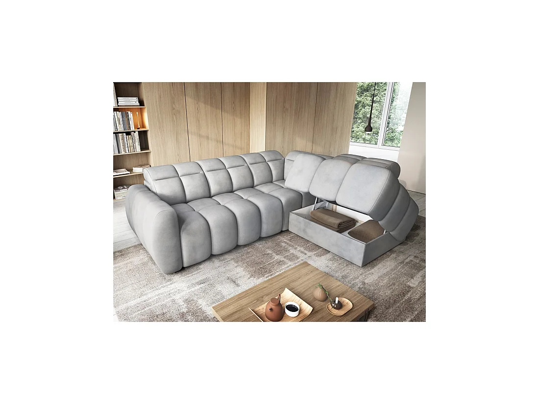 Canapé d'angle électrique RONDA 4 places gris – angle droit
