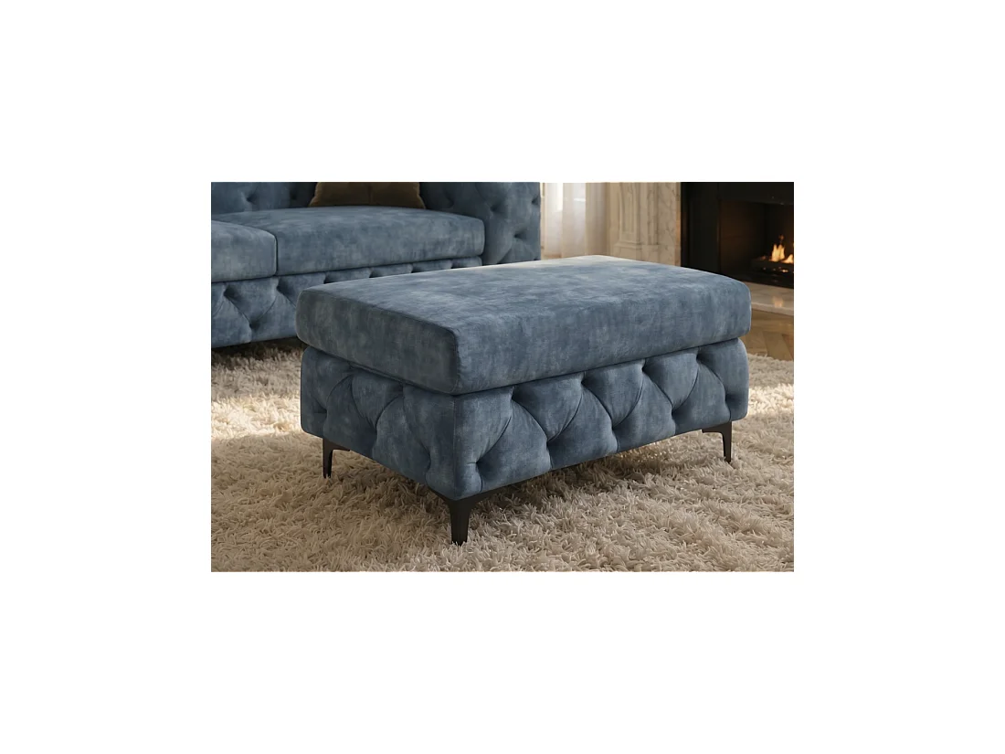 Poef VELENA in gecapitonneerd fluweel - Blauw - 95 x 49 x 62 cm