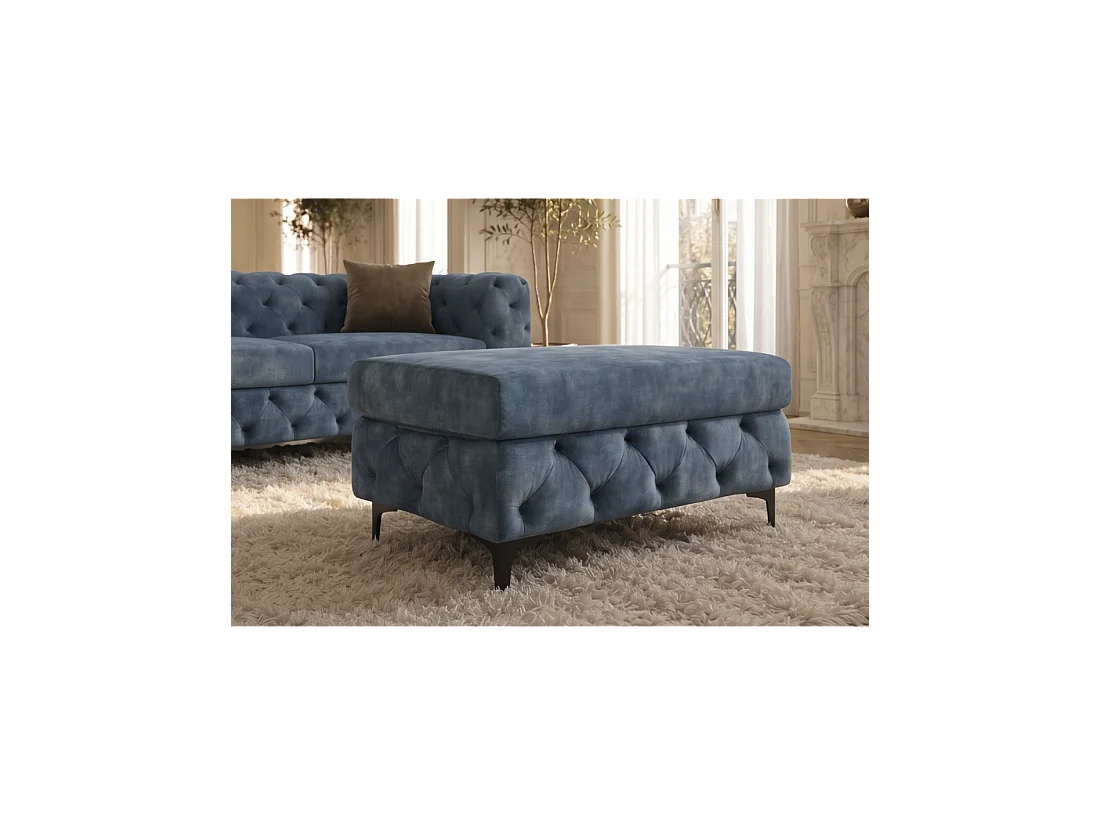 Poef VELENA in gecapitonneerd fluweel - Blauw - 95 x 49 x 62 cm