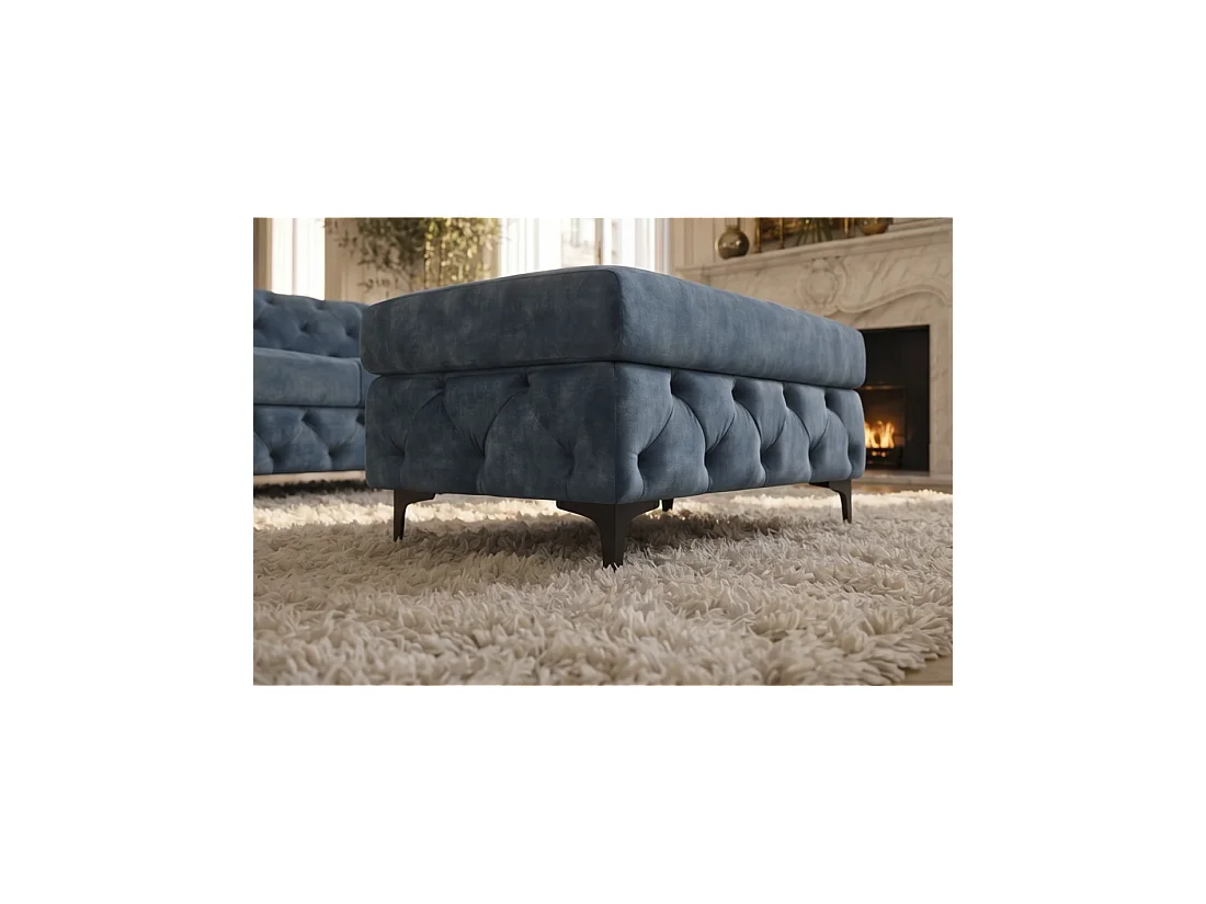 Poef VELENA in gecapitonneerd fluweel - Blauw - 95 x 49 x 62 cm