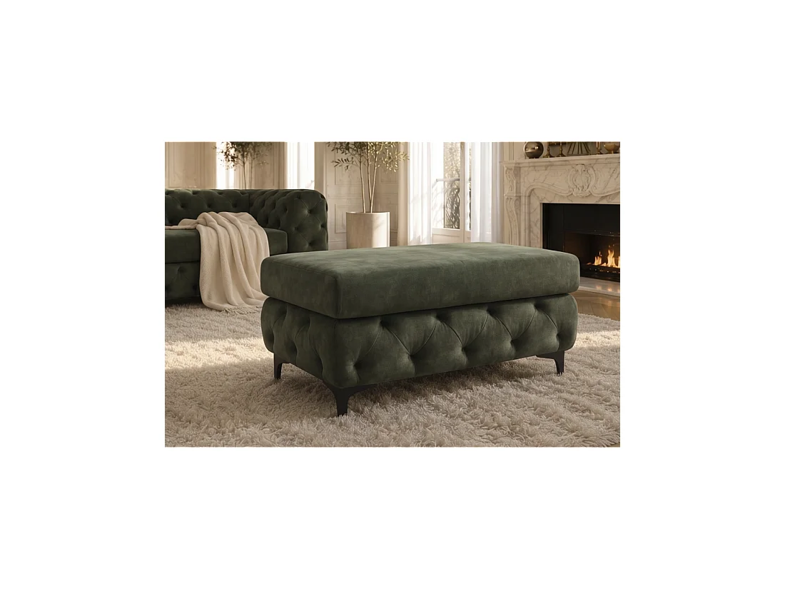 Pouf VELENA en velours capitonné – Vert foncé – 95 x 49 x 62 cm