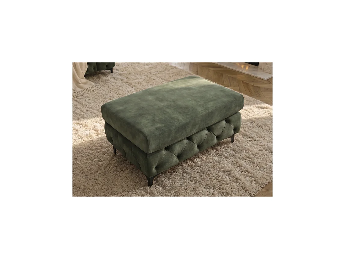 Pouf VELENA en velours capitonné – Vert foncé – 95 x 49 x 62 cm