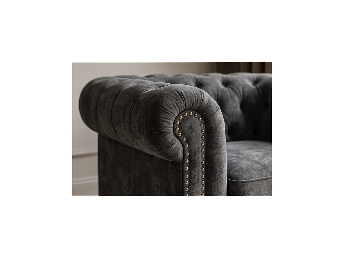 Sillón EDGAR Chesterfield en terciopelo capitoné – Gris claro – 109 x 72 x 86 cm