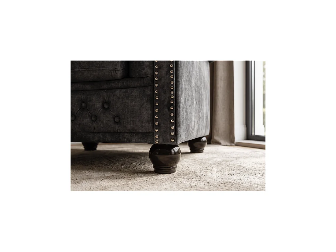 Sillón EDGAR Chesterfield en terciopelo capitoné – Gris claro – 109 x 72 x 86 cm